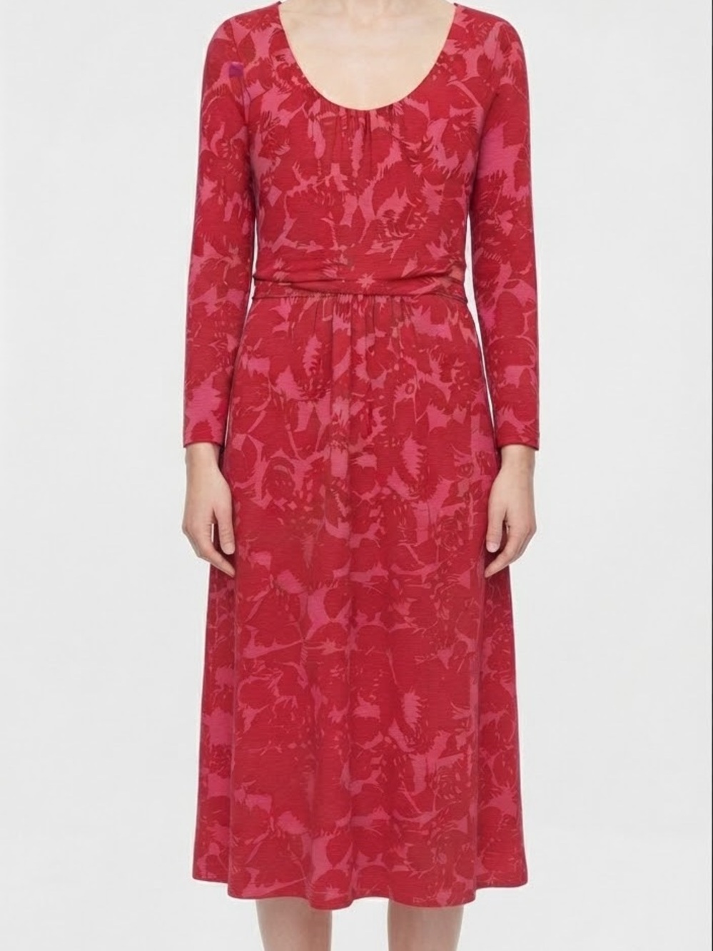 Boden Long Sleeve Floral Print Dress Sz US 12 Red & Pink Jersey Resort Wear
